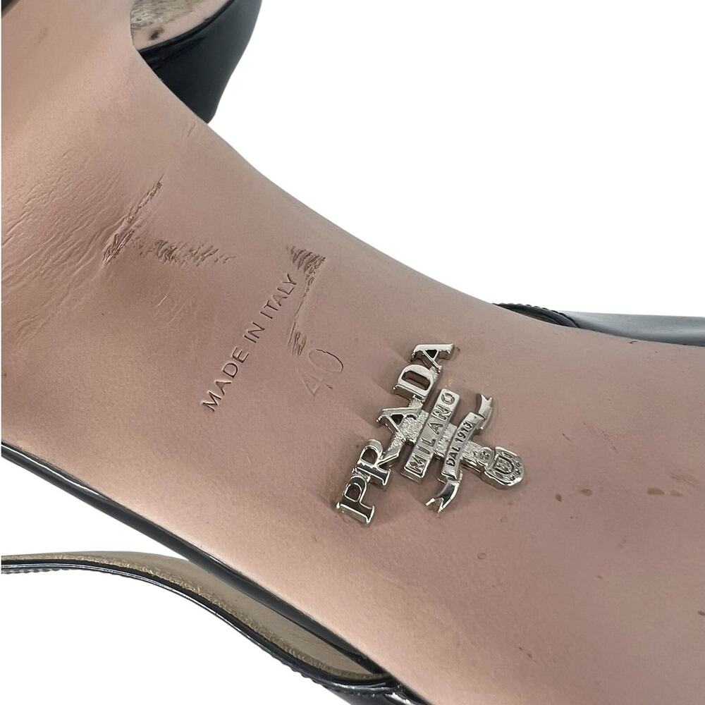 Prada Triangle Logo Patent Leather Slingback Pumps Black 40 - Picture 14 of 15